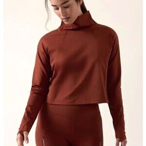 ATHLETA Whistler Mock Neck Copper Brown LS Crop Top Med NWOT